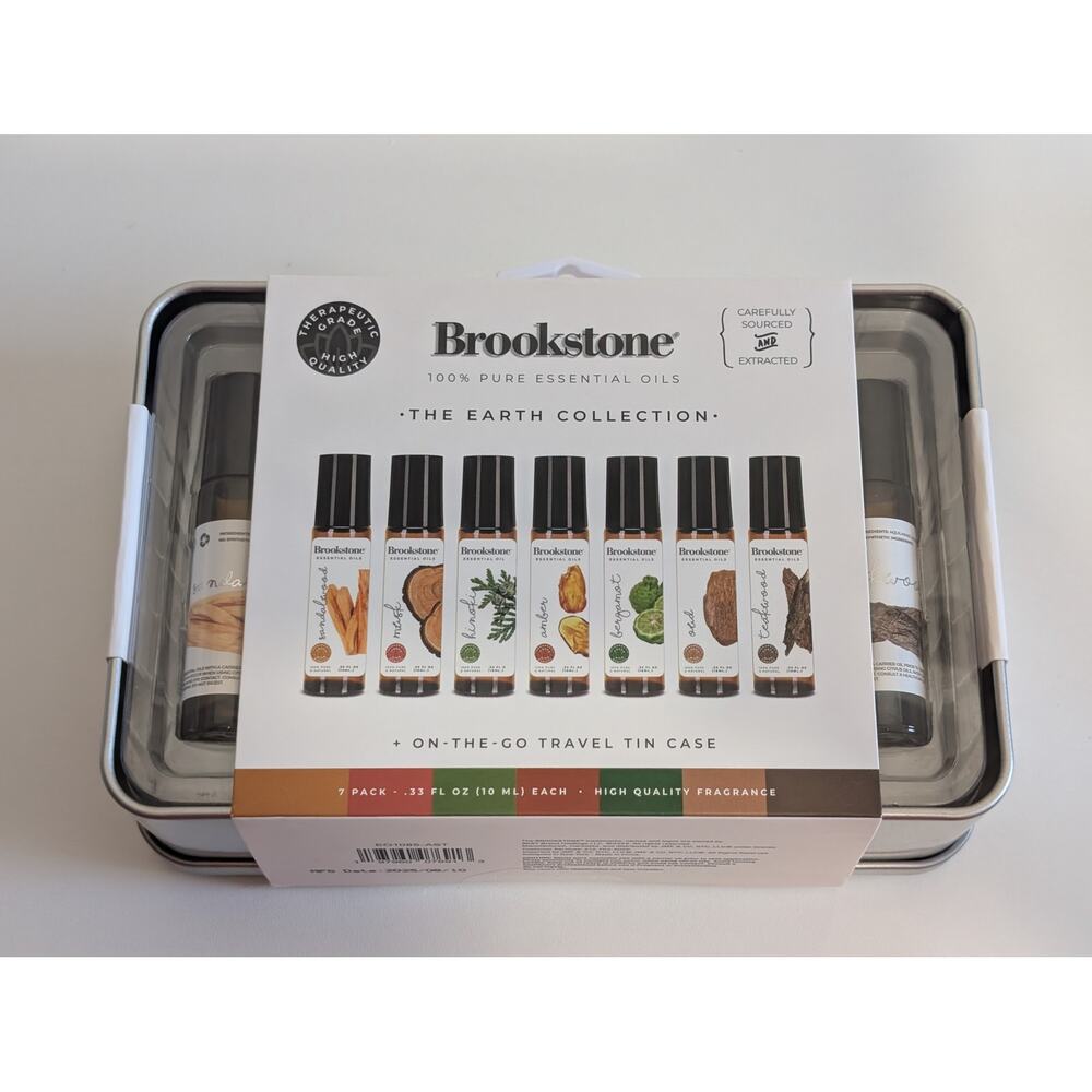 Brookstone 100% Essential Oils Set - The Earth Collection 7 Oils in Carry Tin